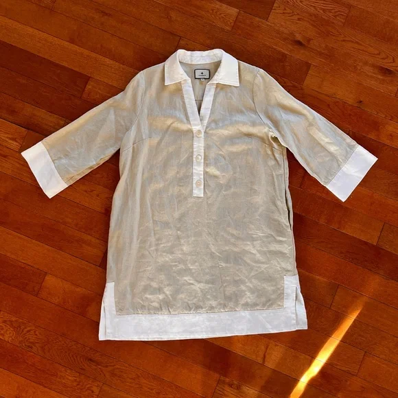 Tuckernuck 100% Linen mini collared dress in Natural Beige - Picture 2 of 10